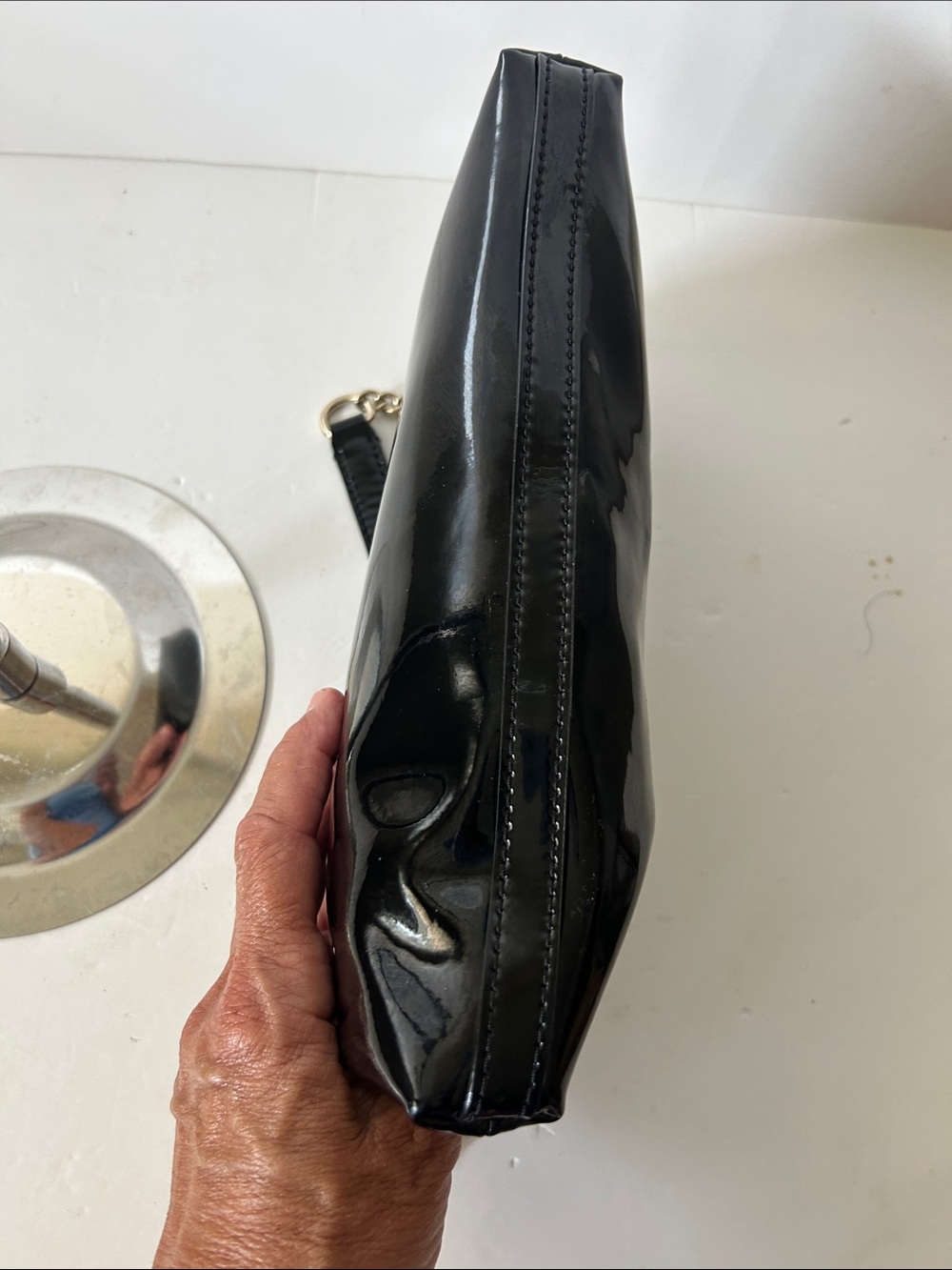 kate spade Black Patent Leather Shoulder Bag Minimalist So Cute! - Picture 7 of 16
